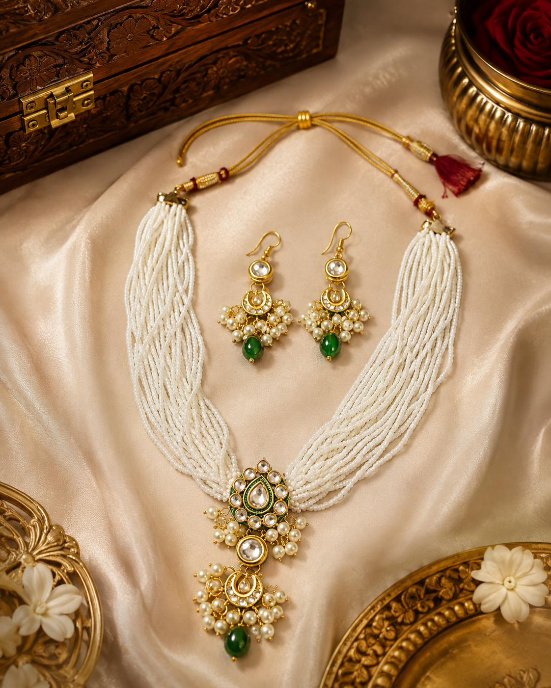 Emerald kundan necklace set