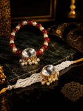 Red kundan  beaded  rakhi set