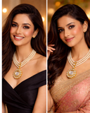 White Triple Layer Pearl Kundan Necklace