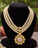 White Triple Layer Pearl Kundan Necklace
