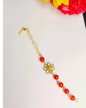 Red Beads Kundan Flower Bracelet