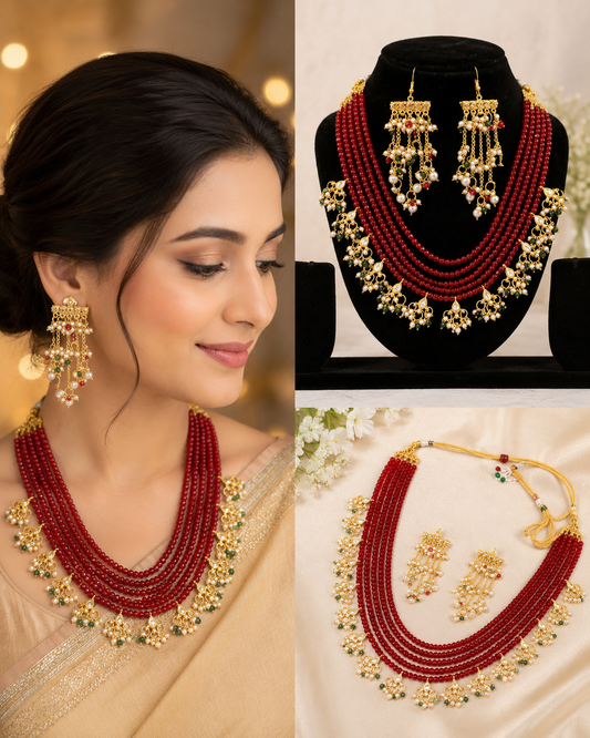 Red Beaded Kundan Necklace