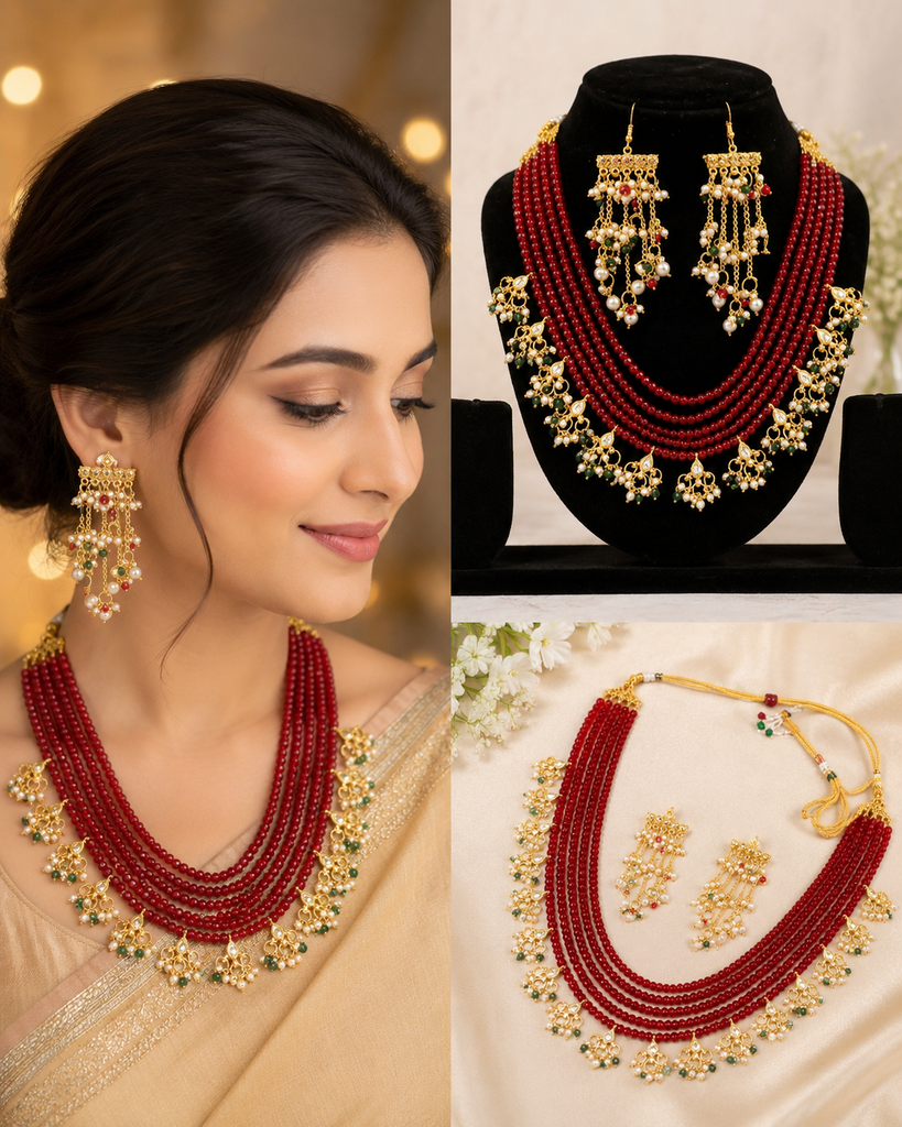 Red Beaded Kundan Necklace