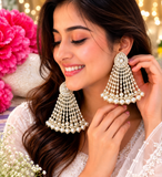 White Pearl Kundan Tassel Earrings ✨