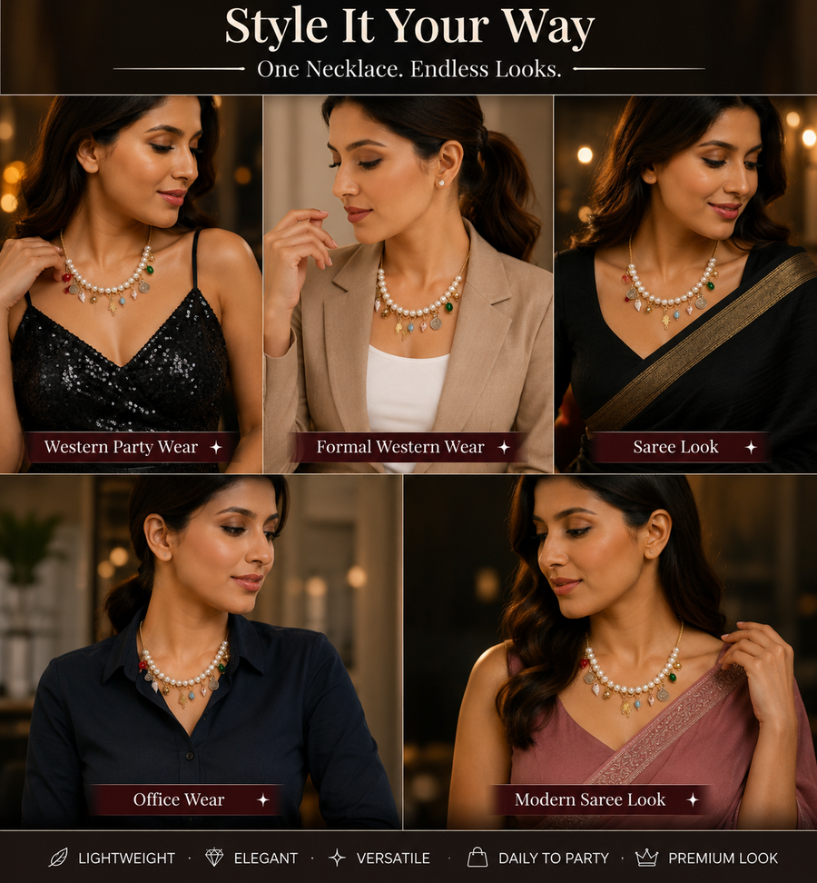 White Pearl Charm Statement Necklace