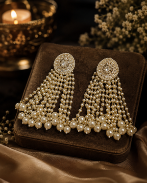 White Pearl Kundan Tassel Earrings ✨