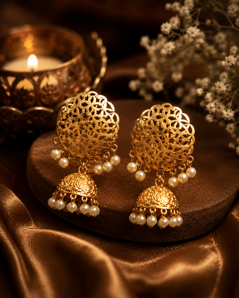 Golden pearl earrings