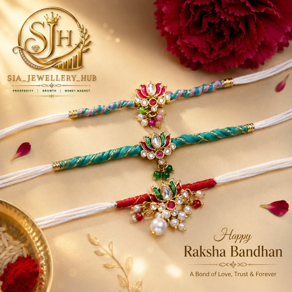 Multicolor lotus kundan rakhi