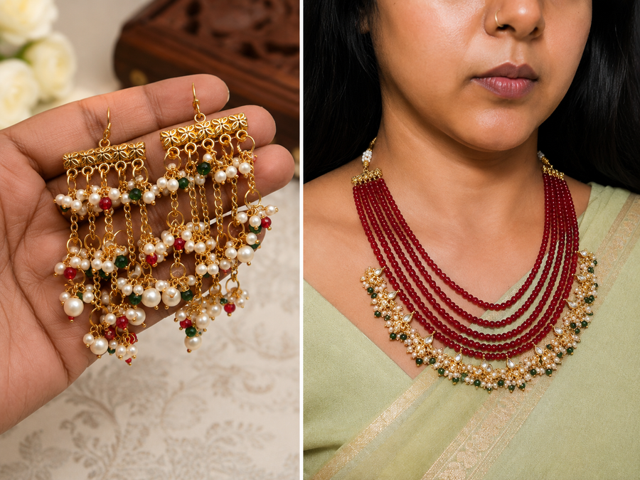 Red Beaded Kundan Necklace