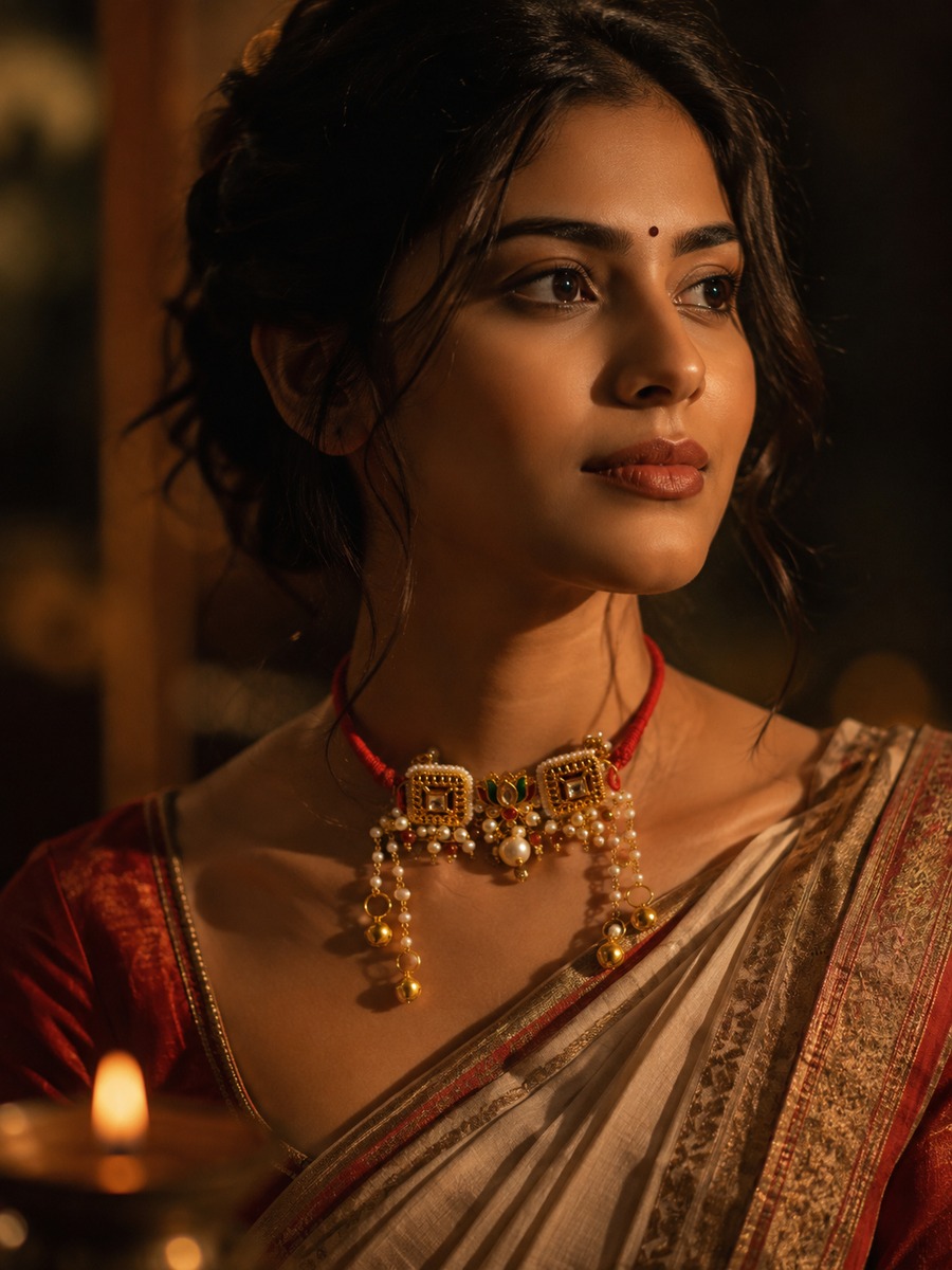 Green & Red Kundan Necklace statement