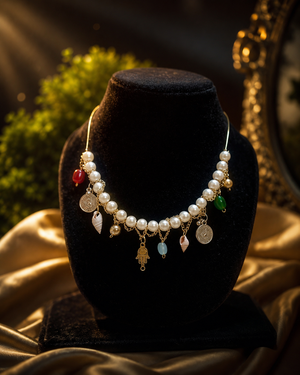 White Pearl Charm Statement Necklace