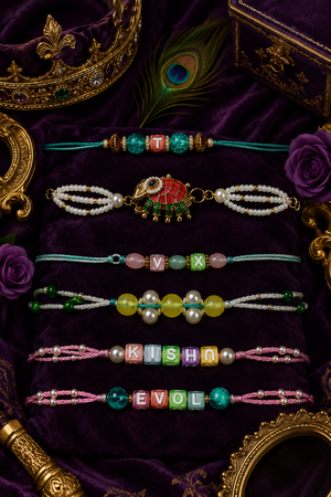 Multicolor kids alphabet  name Rakhi (6set of rakhi only 349)