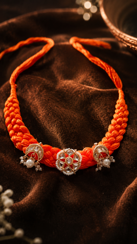 Kundan Orange Fabric Necklace