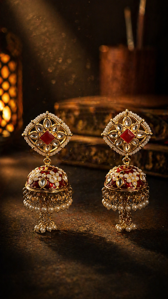Ruby Kundan Jhumka Earrings