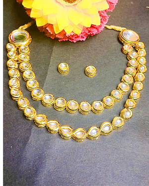Golden Double Layer Kundan Necklace